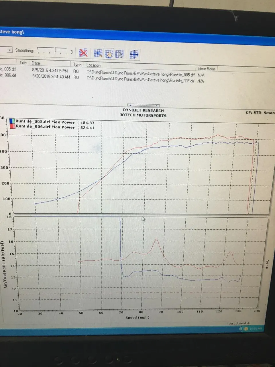 Dyno sheet — 524 whp