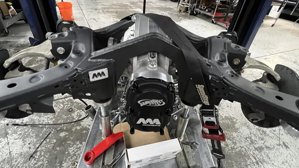 Winters Motorsports differential and subframe assembly being prepped in a performance tuning shop