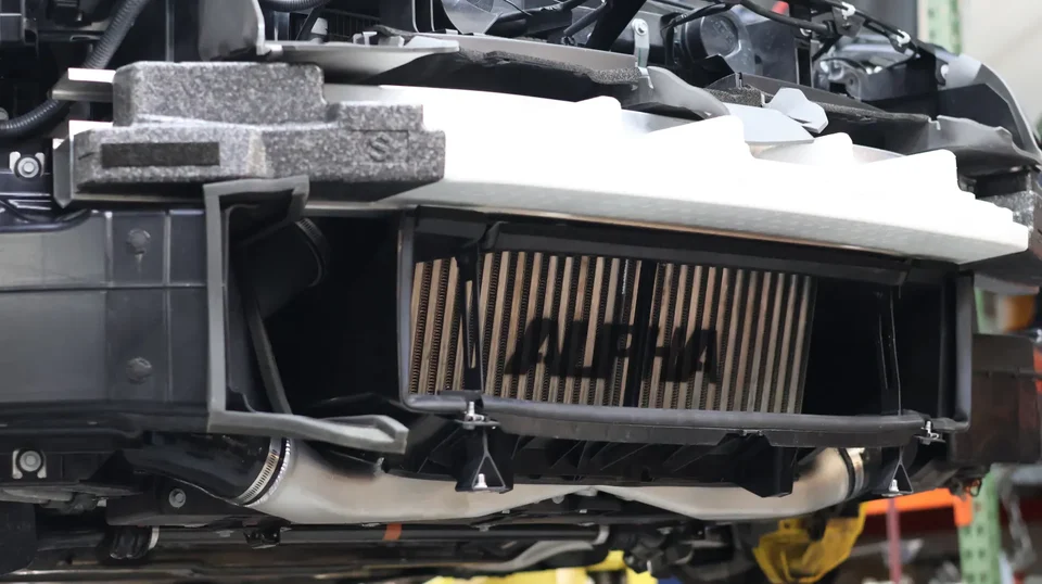 Your AMS Alpha GTR Replacement Front Mount Intercooler is being installed with Alpha I/C piping.